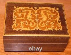 Vintage REUGE MUSIC BOX, inlaid wood, plays Romeo and Juliet, working, 4x3x2