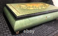 Vintage REUGE SWISS MUSIC BOX Jewelry ITALY Inlaid Wood Flowers ALFIE SONG