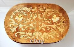 Vintage REUGE SWISS MUSIC Sunrise Sunset ITALY Wood Inlaid oval Jewelry BOX 9.2