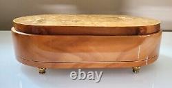 Vintage REUGE SWISS MUSIC Sunrise Sunset ITALY Wood Inlaid oval Jewelry BOX 9.2