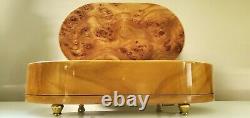 Vintage REUGE SWISS MUSIC Sunrise Sunset ITALY Wood Inlaid oval Jewelry BOX 9.2