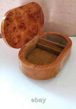 Vintage REUGE SWISS MUSIC Sunrise Sunset ITALY Wood Inlaid oval Jewelry BOX 9.2