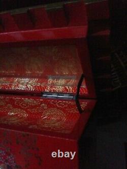 Vintage Red Laquer Japanese Pagoda Musical Jewelry Box