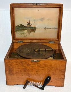 Vintage Regina Wood Music Box With Discs Hand Painted Inside Cover Ee