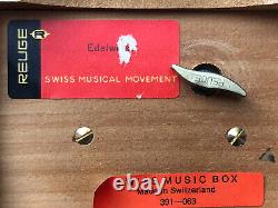 Vintage Reuge Edelweiss Small Wood Girl Swiss Music Box NEW OLD STOCK WORKS