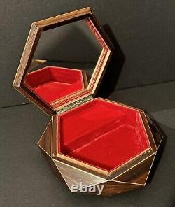 Vintage Reuge Handmade Hexagon Music Box Wood Inlay -working