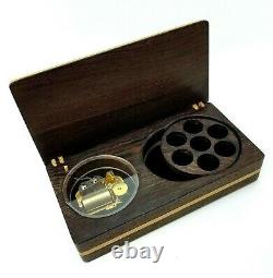 Vintage Reuge Handmade Modern Music Jewelry Box Paganini Theme Inlaid Zebra Wood