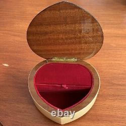 Vintage Reuge Heart Shape Blond Maple Wood Music Jewelry Box SOMEWHERE OUT THERE