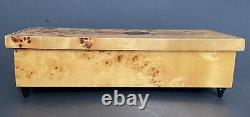 Vintage Reuge Italian Inlaid Wood Burl Music Jewelry Box Flowers