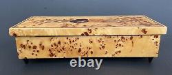 Vintage Reuge Italian Inlaid Wood Burl Music Jewelry Box Flowers