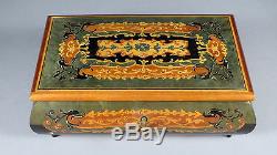 Vintage Reuge Italian Music Box Floral Dance Burl Wood Heavy Marquetry
