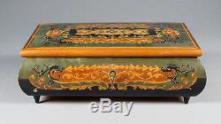 Vintage Reuge Italian Music Box Floral Dance Burl Wood Heavy Marquetry