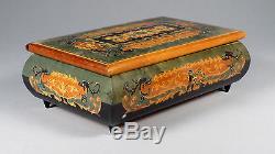 Vintage Reuge Italian Music Box Floral Dance Burl Wood Heavy Marquetry