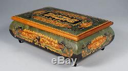 Vintage Reuge Italian Music Box Floral Dance Burl Wood Heavy Marquetry