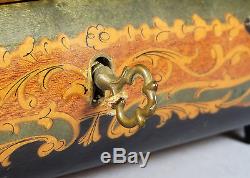 Vintage Reuge Italian Music Box Floral Dance Burl Wood Heavy Marquetry