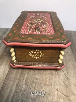 Vintage Reuge Music Box Wood Floral Design Plays Try To Remember D2