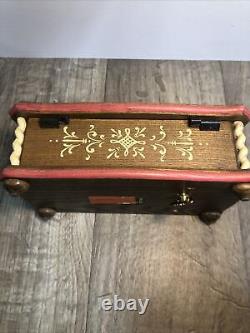 Vintage Reuge Music Box Wood Floral Design Plays Try To Remember D2