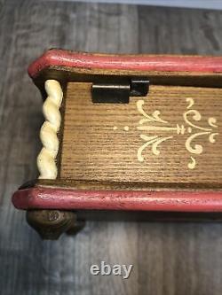 Vintage Reuge Music Box Wood Floral Design Plays Try To Remember D2