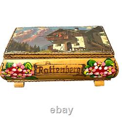 Vintage Reuge Musical Jewellery Box Rottenberg Wooden Auf Wiederseh'n Swiss Alps