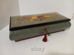 Vintage Reuge Musical Jewelry Box With Inlaid Wood Work