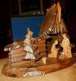 Vintage Reuge Oberammergau Wood Nativity Creche Scene Music Box Silent Night