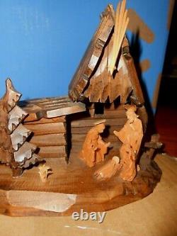 Vintage Reuge Oberammergau Wood Nativity Creche Scene Music Box Silent Night