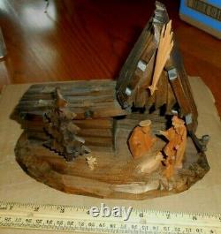 Vintage Reuge Oberammergau Wood Nativity Creche Scene Music Box Silent Night