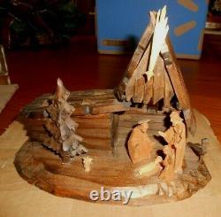 Vintage Reuge Oberammergau Wood Nativity Creche Scene Music Box Silent Night