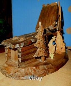 Vintage Reuge Oberammergau Wood Nativity Creche Scene Music Box Silent Night