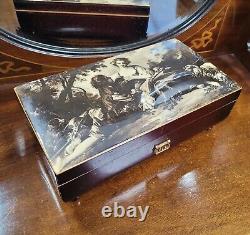 Vintage Reuge Sainte Croix Music box 4/50 Lacquered Boucher Scene