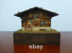 Vintage Reuge Swiss Yodel Wood Chalet Dancing Ballerina Music Box (watch Video)