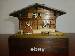 Vintage Reuge Swiss Yodel Wood Chalet Dancing Ballerina Music Box (watch Video)