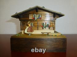 Vintage Reuge Swiss Yodel Wood Chalet Dancing Ballerina Music Box (watch Video)