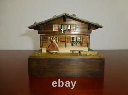 Vintage Reuge Swiss Yodel Wood Chalet Dancing Ballerina Music Box (watch Video)