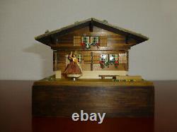 Vintage Reuge Swiss Yodel Wood Chalet Dancing Ballerina Music Box (watch Video)