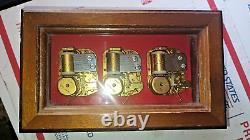 Vintage SANKYO 3 SONG MUSIC BOX Lovely Solid Wood With GlassTop