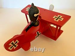 Vintage Schmid 1968 Snoopy's The Red Baron Biplane Wooden Music Box Figurine