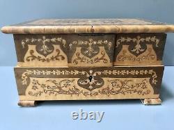 Vintage Sorento Marquetry Wooden Inlay Musical Jewellery Box Padded Interior