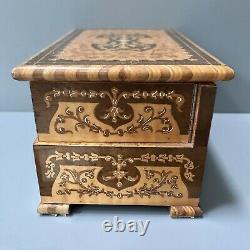 Vintage Sorento Marquetry Wooden Inlay Musical Jewellery Box Padded Interior