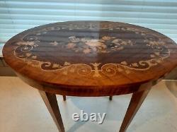 Vintage Sorrento Italian Marquetry Inlaid Wood Floral Music Box Accent Table