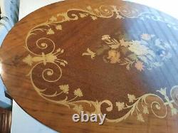 Vintage Sorrento Italian Marquetry Inlaid Wood Floral Music Box Accent Table