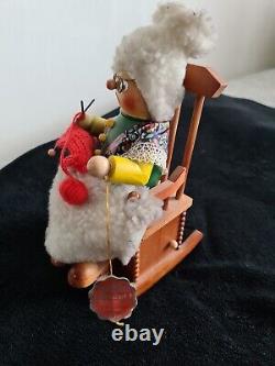 Vintage Steinbach Germany Musical Mechanical Wind Up Wood Rocking Chair Grandma