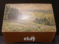 Vintage Swiss 2 Tune Thorens Wood Music Box Jewelry Casket Scenic Landscape A228