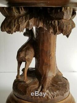 Vintage Swiss Made Black Forest Wood Carving Music Box- Ibex With Wood Bowl