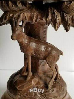Vintage Swiss Made Black Forest Wood Carving Music Box- Ibex With Wood Bowl
