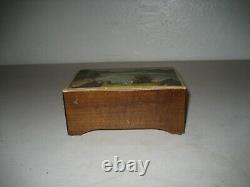 Vintage Swiss Music Jewelry wood Box 2 songs working