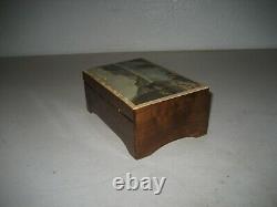 Vintage Swiss Music Jewelry wood Box 2 songs working