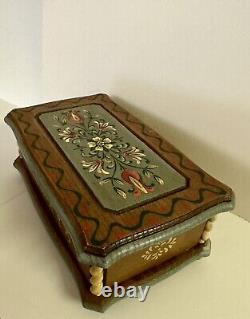 Vintage Swiss Reuge Hand painted Wood Jewelry Music Box