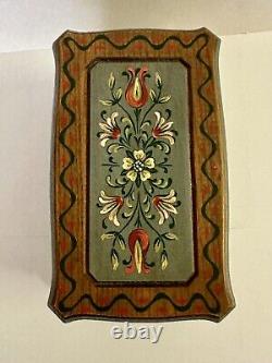 Vintage Swiss Reuge Hand painted Wood Jewelry Music Box