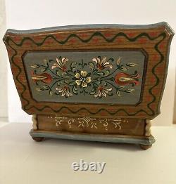 Vintage Swiss Reuge Hand painted Wood Jewelry Music Box